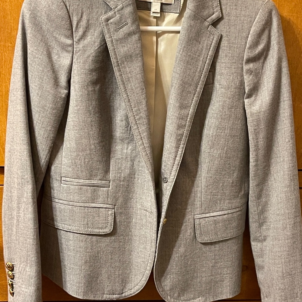 Gray Blazer with Gold Button Accents